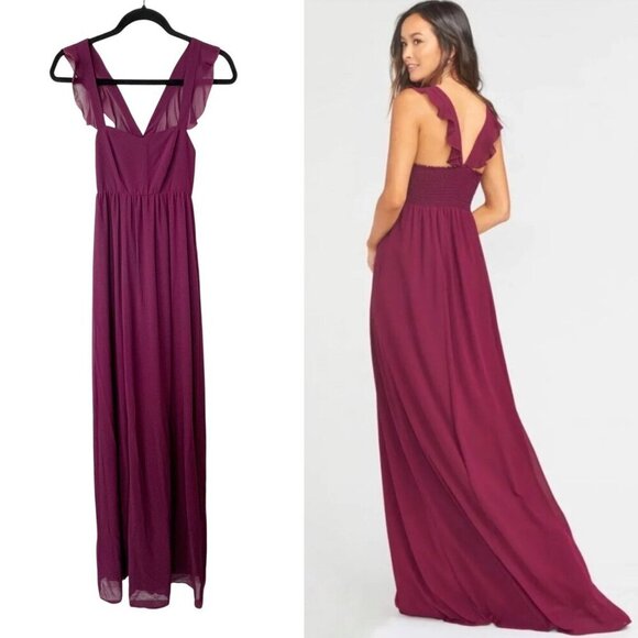 Show Me Your Mumu XXS June Maxi Dress Merlot Burgundy Ruffle Smocked Wedding - Picture 1 of 8